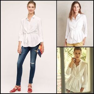 ANTHROPOLOGY HD in PARIS white tie-front blouse